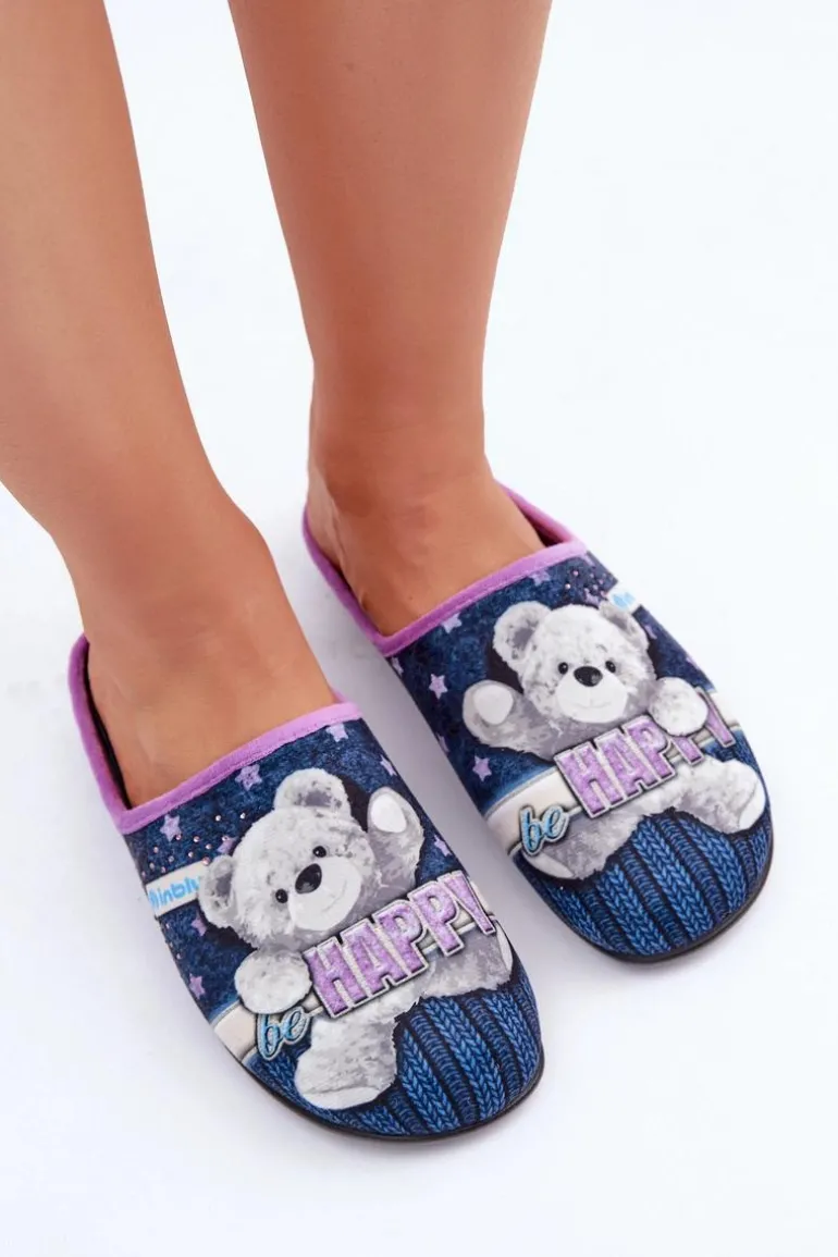 Obuwie Domowe Damskie Kapcie Z Misiem Inblu GF000025 Granatowe