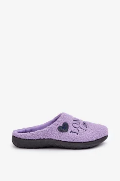 Obuwie Domowe Kapcie Damskie Z Napisem I Futerkiem Typu Baranek Inblu ET000027 Fioletowe