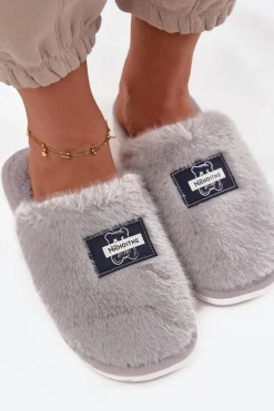 Obuwie Domowe Kapcie Damskie Futrzane Szare Maelis