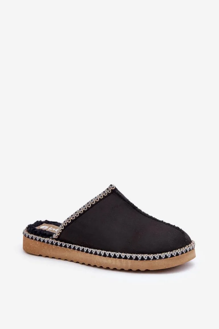 Obuwie Domowe Kapcie Z Haftem Damskie Inblu EY000028 Czarne