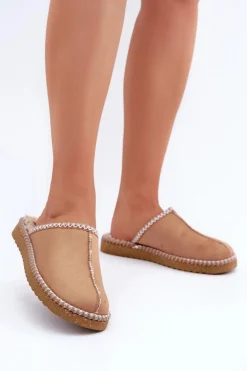 Obuwie Domowe Kapcie Z Haftem Damskie Inblu EY000028 Camel