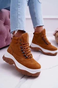 Obuwie Trekkingowe Trapery Damskie Camel Greem