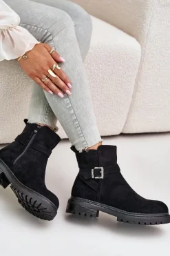 Ocieplane Botki Eko Zamszowe Na Zamek Z Klamrą Czarne Zinovelle