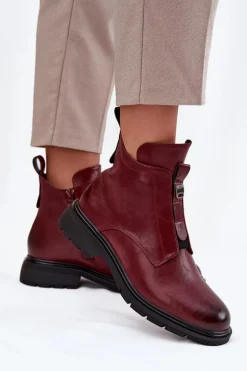Ocieplane Botki Damskie Na Zamek Z Ozdobnym Detalem Bordowe Roselle