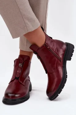 Ocieplane Botki Damskie Na Zamek Z Ozdobnym Detalem Bordowe Roselle