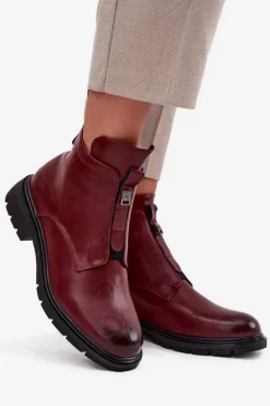 Ocieplane Botki Damskie Na Zamek Z Ozdobnym Detalem Bordowe Roselle