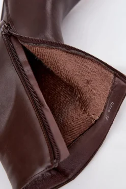 Ocieplane Botki Damskie Na Szpilce Eko Skórzane Czekoladowe Nolisse