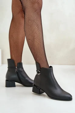 Ocieplane Botki Damskie Na Obcasie Zapinane Na Zamek Czarne Vinceza 66724