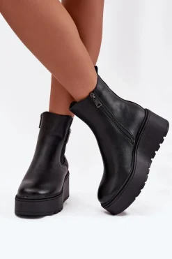 Ocieplane Botki Damskie Na Koturnie Z Ozdobnym Detalem Vinceza 58551 Czarne