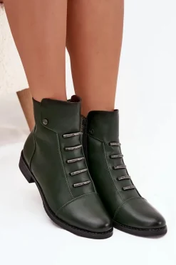 Ocieplane Botki Damskie Na Płaskim Obcasie Zielone Labise
