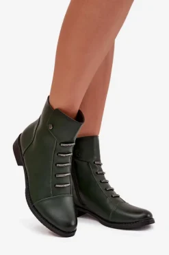 Ocieplane Botki Damskie Na Płaskim Obcasie Zielone Labise