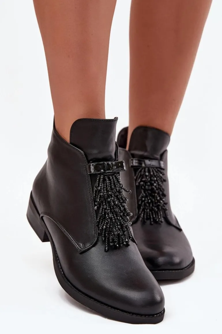 Ocieplane Botki Damskie Na Płaskim Obcasie S.Barski HY42-713 Czarne