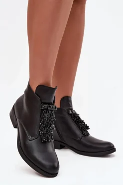 Ocieplane Botki Damskie Na Płaskim Obcasie S.Barski HY42-713 Czarne