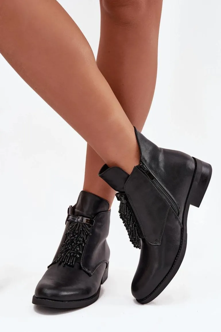 Ocieplane Botki Damskie Na Płaskim Obcasie S.Barski HY42-713 Czarne