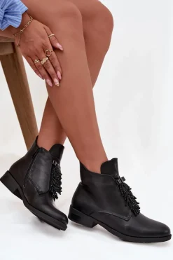 Ocieplane Botki Damskie Na Płaskim Obcasie S.Barski HY42-713 Czarne