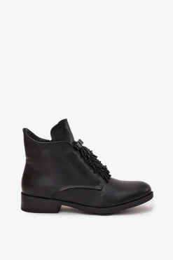 Ocieplane Botki Damskie Na Płaskim Obcasie S.Barski HY42-713 Czarne