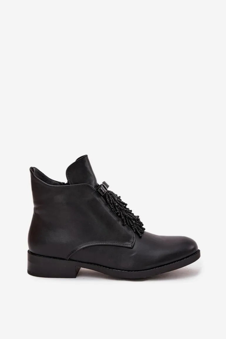 Ocieplane Botki Damskie Na Płaskim Obcasie S.Barski HY42-713 Czarne