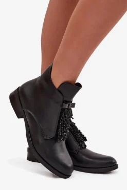 Ocieplane Botki Damskie Na Płaskim Obcasie S.Barski HY42-713 Czarne