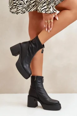 Ocieplane Botki Damskie Na Platformie I Słupku Czarne Vinceza 66715