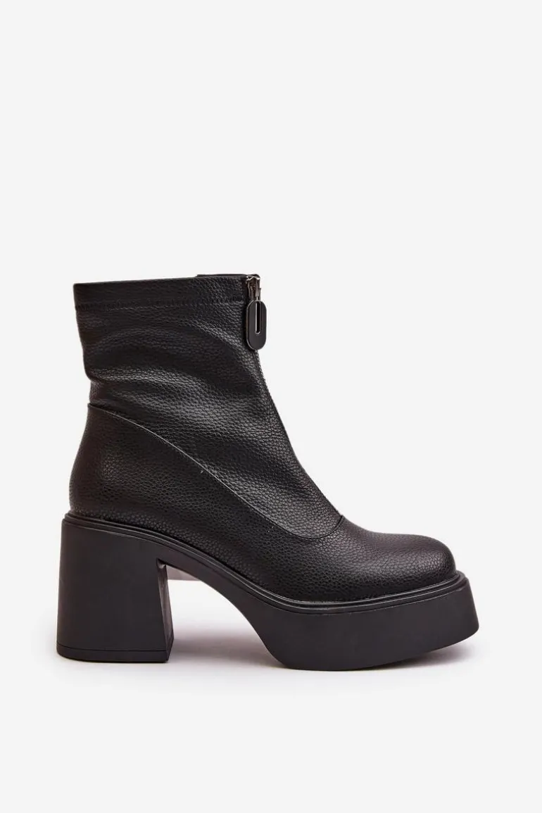 Ocieplane Botki Damskie Na Platformie I Słupku Czarne Vinceza 66715