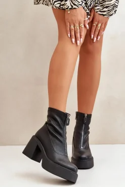 Ocieplane Botki Damskie Na Platformie I Słupku Czarne Vinceza 66715