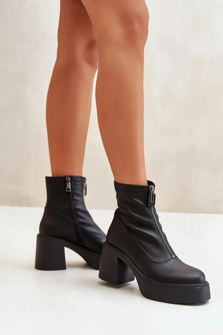 Ocieplane Botki Damskie Na Platformie I Słupku Czarne Vinceza 66715