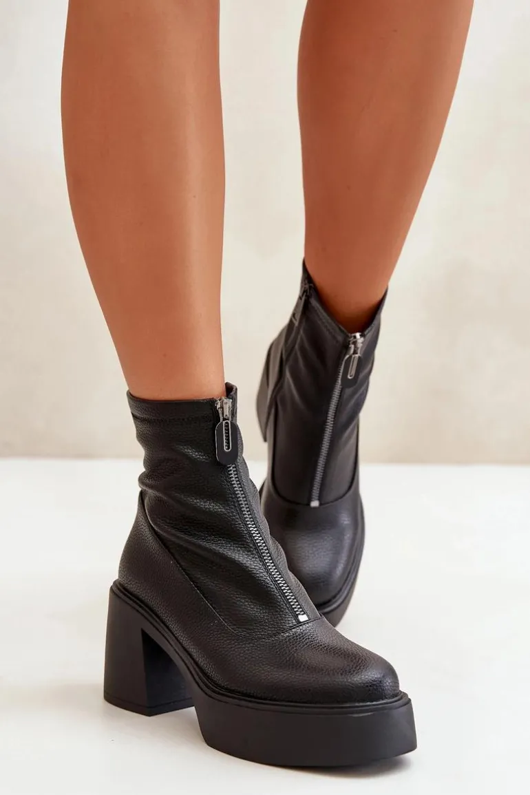 Ocieplane Botki Damskie Na Platformie I Słupku Czarne Vinceza 66715