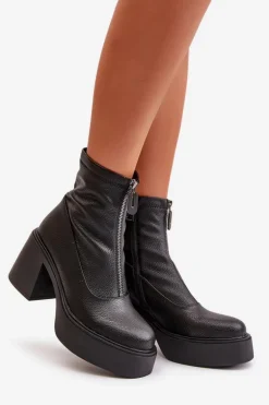 Ocieplane Botki Damskie Na Platformie I Słupku Czarne Vinceza 66715