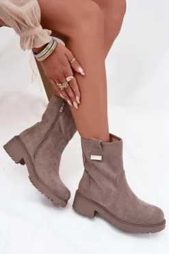 Ocieplane Botki Damskie Na Niskim Obcasie Szare Mirellea