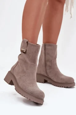 Ocieplane Botki Damskie Na Niskim Obcasie Szare Mirellea