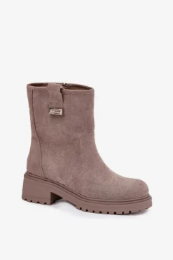 Ocieplane Botki Damskie Na Niskim Obcasie Szare Mirellea