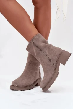 Ocieplane Botki Damskie Na Niskim Obcasie Szare Mirellea