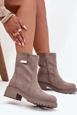 Ocieplane Botki Damskie Na Niskim Obcasie Szare Mirellea