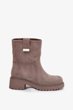 Ocieplane Botki Damskie Na Niskim Obcasie Szare Mirellea
