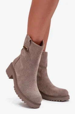 Ocieplane Botki Damskie Na Niskim Obcasie Szare Mirellea