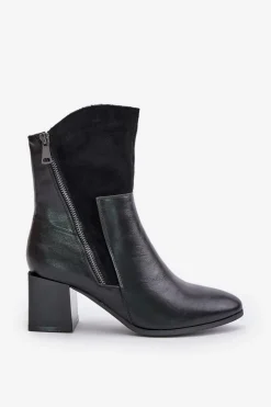 Ocieplane Botki Damskie Na Obcasie Słupku Czarne Relabina