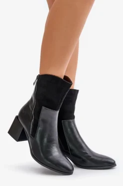 Ocieplane Botki Damskie Na Obcasie Słupku Czarne Relabina