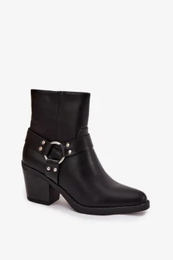 Ocieplane Botki Damskie Na Słupku Z Ozdobnym Elementem Czarne Jurelle