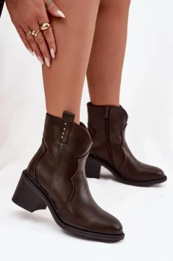Ocieplane Botki Damskie Na Obcasie Czekoladowe Brilynn