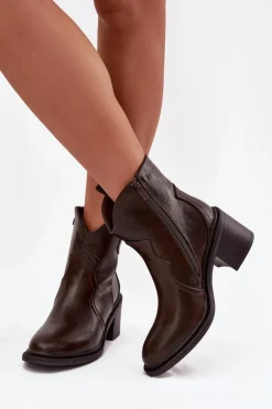 Ocieplane Botki Damskie Na Obcasie Czekoladowe Brilynn