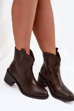 Ocieplane Botki Damskie Na Obcasie Czekoladowe Brilynn