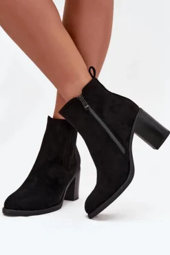 Ocieplane Botki Damskie Na Słupkowym Obcasie Czarne Brevina