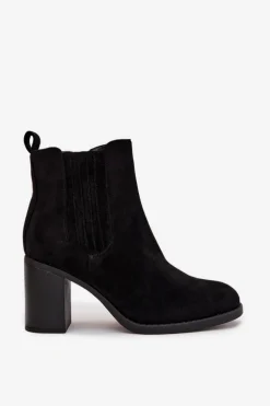 Ocieplane Botki Damskie Na Słupkowym Obcasie Czarne Brevina