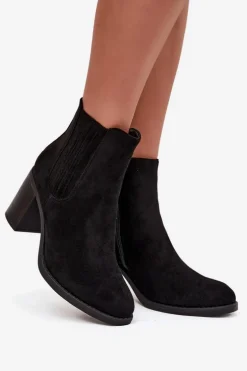 Ocieplane Botki Damskie Na Słupkowym Obcasie Czarne Brevina