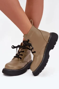 Ocieplane Botki Damskie Na Platformie Sznurowane Zielone Harmine