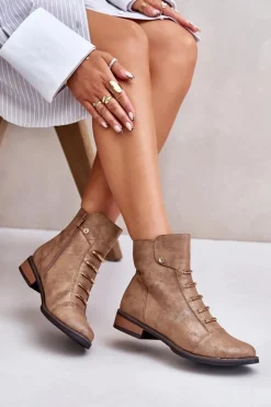 Ocieplane Botki Damskie Na Płaskim Obcasie Złote Labise