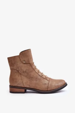 Ocieplane Botki Damskie Na Płaskim Obcasie Złote Labise