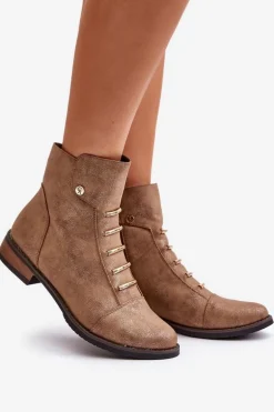 Ocieplane Botki Damskie Na Płaskim Obcasie Złote Labise