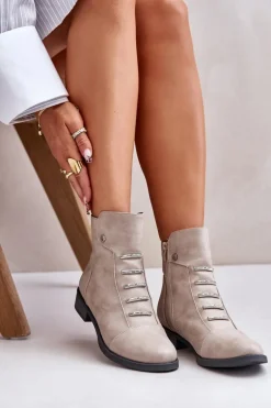 Ocieplane Botki Damskie Na Płaskim Obcasie Beżowe Labise