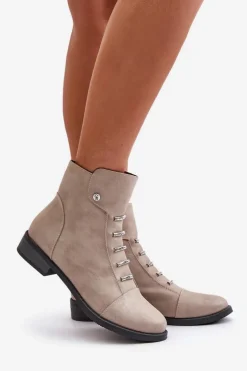 Ocieplane Botki Damskie Na Płaskim Obcasie Beżowe Labise